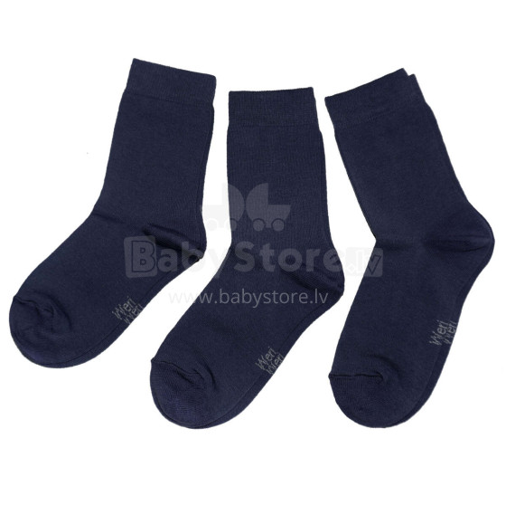 Weri Spezials Children's Socks Monochrome Ink Blue ART.SW-0704 Pack of three high quality children's cotton socks