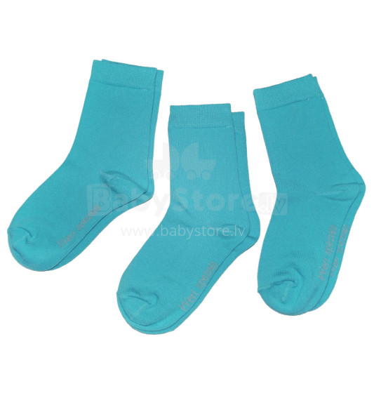 Weri Spezials Children's Socks Monochrome Turquoise ART.SW-0938 Pack of three high quality children's cotton socks
