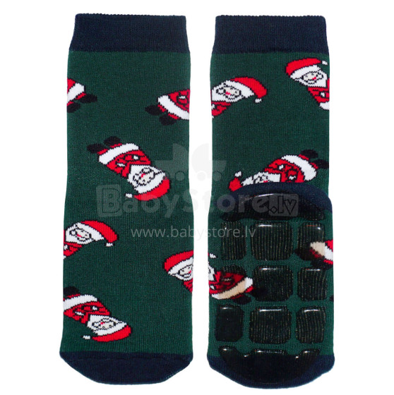 Weri Spezials Детские нескользящие носки Christmas Dark Green ART.WERI-4350 Высококачественных детских носков из хлопка с нескользящим покрытием