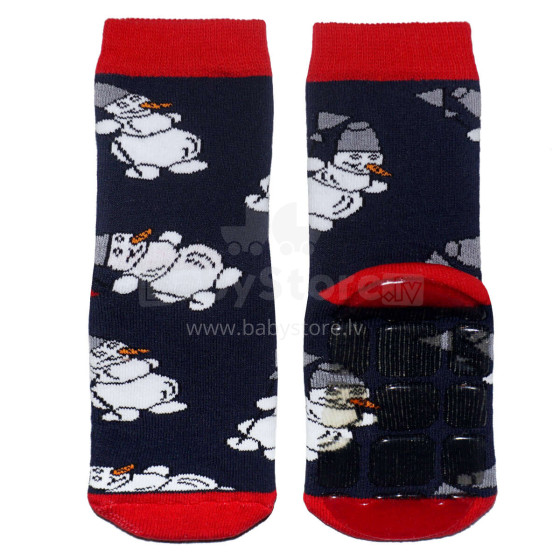 Weri Spezials Children's Non-Slip Socks Snowmen Navy ART.WERI-4364 High quality children's socks made of cotton with non-slip coating
