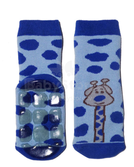 Weri Spezials Children's Non-Slip Socks Giraffe Royal Blue ART.SW-0419 High quality children's socks made of cotton with non-slip coating