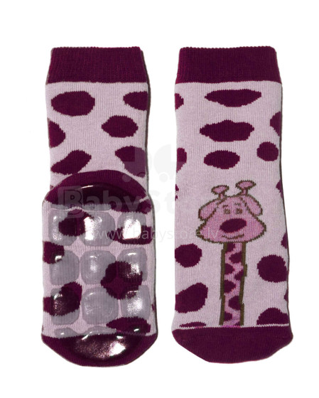 Weri Spezials Children's Non-Slip Socks Giraffe Wine Red ART.SW-0408 High quality children's socks made of cotton with non-slip coating