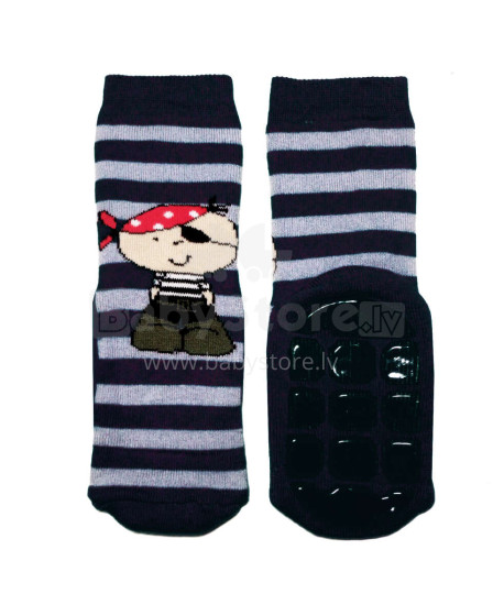 Weri Spezials Детские нескользящие носки Happy Pirate Navy ART.SW-0385 Высококачественных детских носков из хлопка с нескользящим покрытием