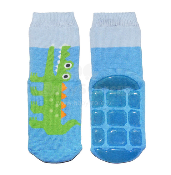 Weri Spezials Children's Non-Slip Socks Crocodile Medium Blue ART.SW-1819 High quality children's socks made of cotton with non-slip coating