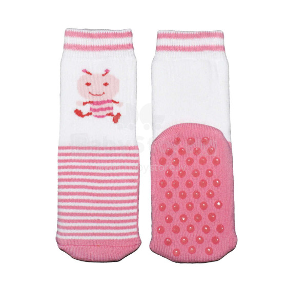 Weri Spezials Children's Non-Slip Socks Little Ant Pink ART.WERI-3794 High quality children's socks made of cotton with non-slip coating