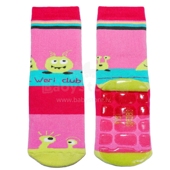Weri Spezials Children's Non-Slip Socks UFO Pink ART.WERI-8362 High quality children's socks made of cotton with non-slip coating