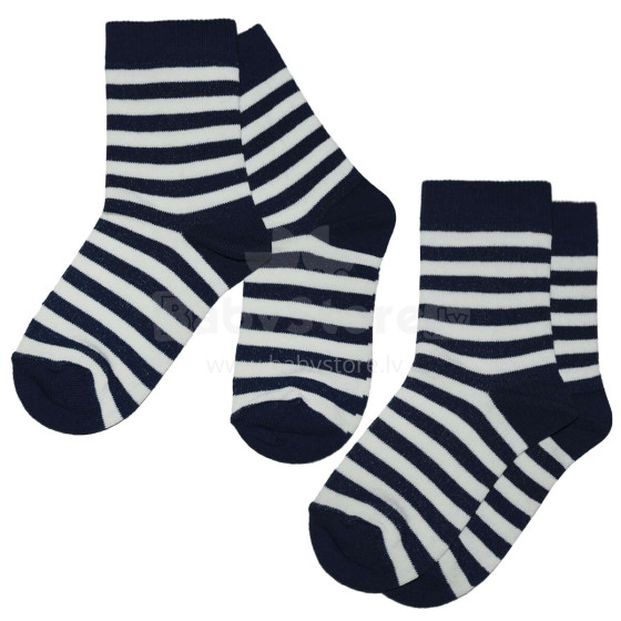 Weri Spezials Children's Socks Colorful Stripes Navy and White ART.SW-1363 Pack of two high quality children's cotton socks