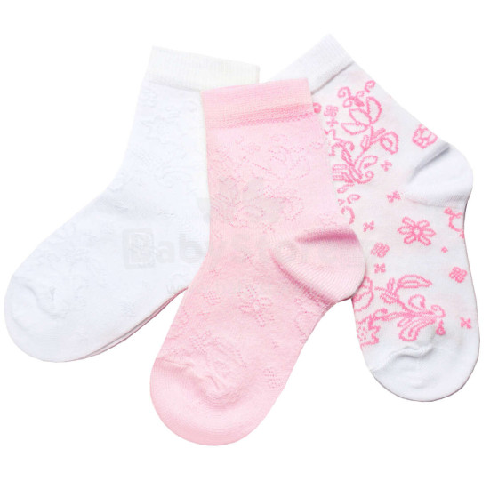 Weri Spezials Children's Socks Fillet White and Light Pink ART.WERI-5481 Pack of three high quality children's cotton socks