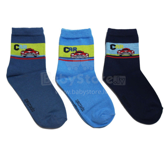 Weri Spezials Children's Socks Retro Cars Jeans ART.WERI-4112 Pack of three high quality children's cotton socks