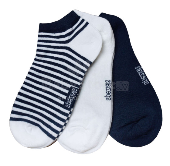 Weri Spezials Children's Sneaker Socks White Stripes Navy ART.WERI-4068 of three high quality children's cotton sneaker socks