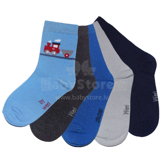 Weri Spezials Children's Socks Train Medium Blue ART.WERI-3965 Pack of five high quality children's cotton socks