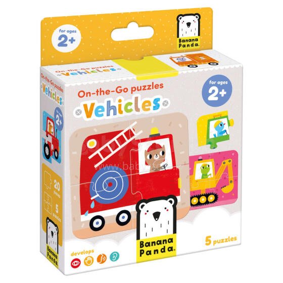 Banana Panda On-the-Go Puzzles Vehicles Art.49202 grindų galvosūkių kilimėlis (20 vnt.)