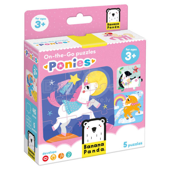 Banana Panda On-the-Go Puzzles Ponies Art.49204 grindų galvosūkių kilimėlis (45 vnt.)