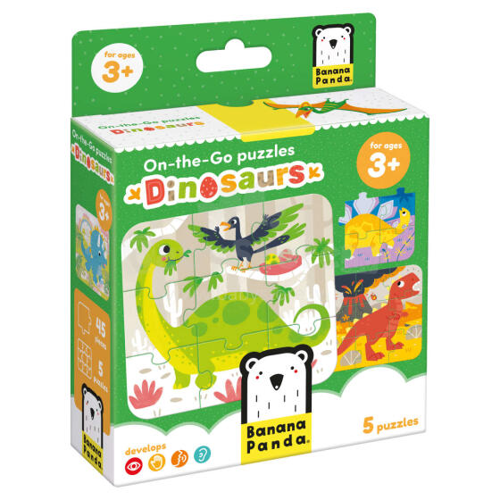 Banana Panda On-the-Go Puzzles Dinosaurs Art.49203 grindų galvosūkių kilimėlis (45 vnt.)