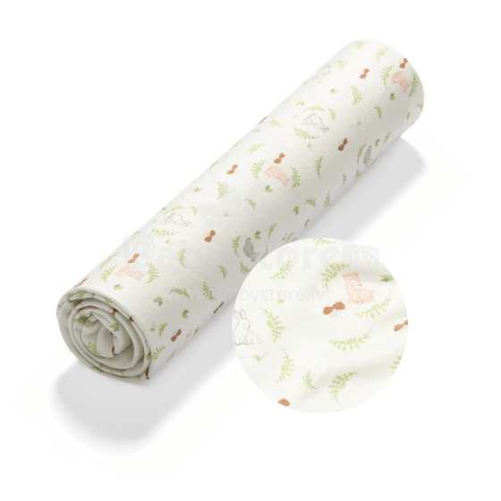 Babyono Bamboo Fitted Cot Bed Sheet Forest Art.749/01 Medvilninis lakštas su guminiu vežimėliu čiužiniui