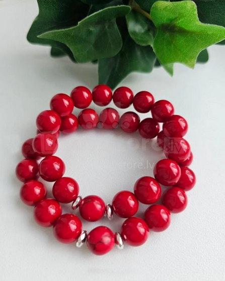 La bebe™ Jewelry Handmade Natural Stone Bracelet Kristāla Pērles Red жемчужно-красный браслет с натуральными камнями размер M