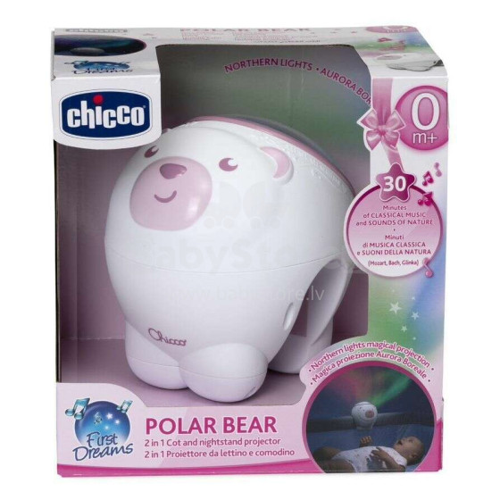 Chicco Polar Bear Art.CHIZ-061132 Pink Музыкальная игрушка-проектор Медвежонок  со звёздами ПОВРЕЖДЕННАЯ УПАКОВКА!!!