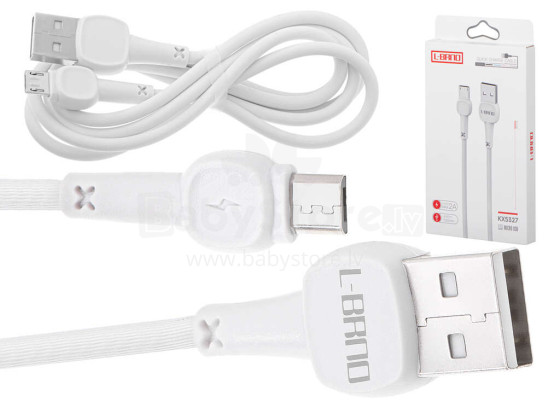Ikonka Art.KX5327 L-BRNO "Micro USB" greitojo įkrovimo kabelis, baltas