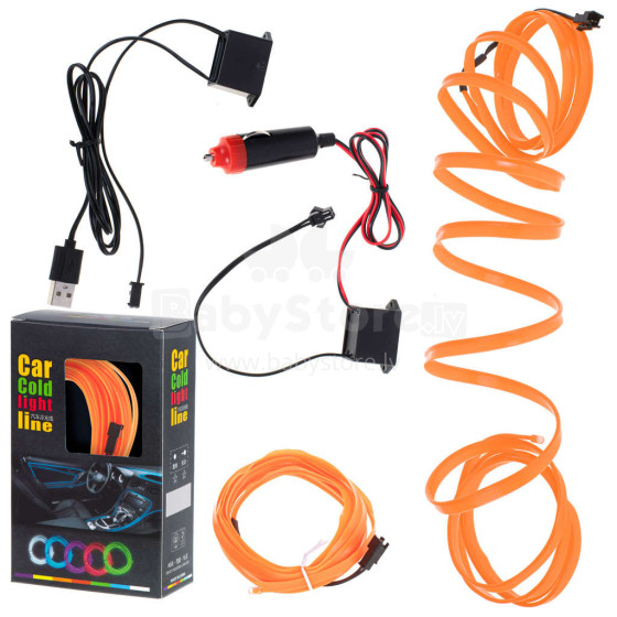 Ikonka Art.KX4956_3 LED aplinkos apšvietimas automobiliui / automobilio USB / 12V juosta 3 m oranžinė