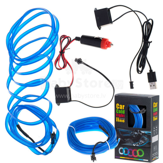 Ikonka Art.KX4955_1 LED aplinkos apšvietimas automobiliui / automobilio USB / 12V juosta 5 m mėlyna