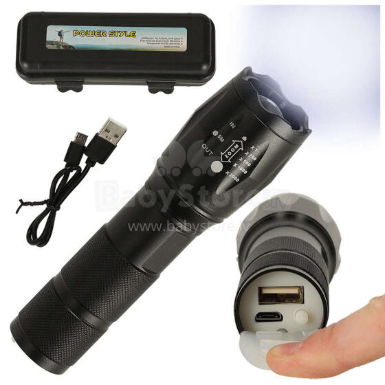 Ikonka Art.KX4829 Taktinis karinis LED galios USB žibintuvėlis