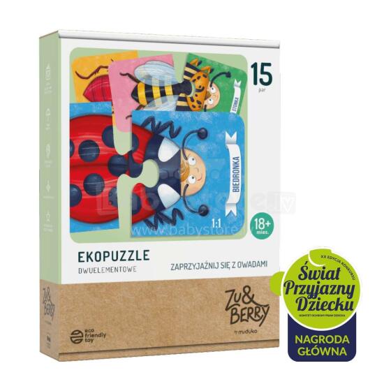 Ikonka Art.KX4756 MUDUKO Baby Dėlionė Draugauk su vabzdžiais Ecopuzzles dviejų dalių 18m+