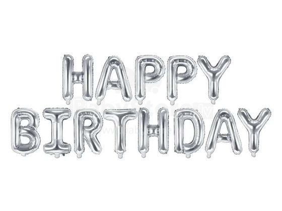 Ikonka Art.KX4574_1 Folijos balionų gimtadienio dekoracijos Laimingo gimtadienio sidabro 340cm x 35cm