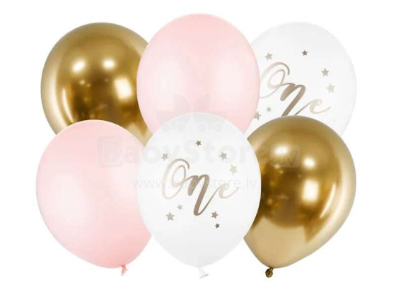 Ikonka Art.KX4555 Birthday balloons Pastel Pale Pink white gold pink 30cm 5 pieces