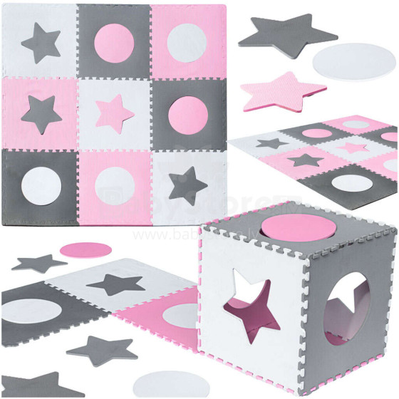 Ikonka Art.KX4506_1 Putu puzles paklājs bērniem 180x180cm 9 gabali pelēk-rozā krāsā