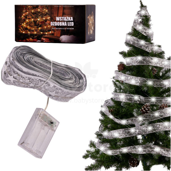 Ikonka Art.KX4352_1 LED lente 10m 100LED Ziemassvētku eglīte iedegas Ziemassvētku rotājumi auksti balta ar baterijām