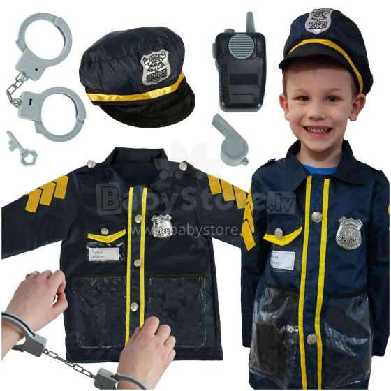 Ikonka Art.KX4296 Karnavalo kostiumų policininko antrankių rinkinys 3-8 metų amžiaus