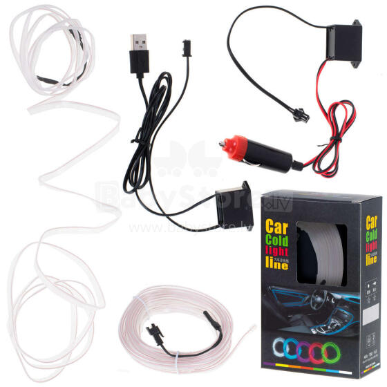 Ikonka Art.KX4955_2 LED aplinkos apšvietimas automobiliui / automobilio USB / 12 V juosta 5 m balta