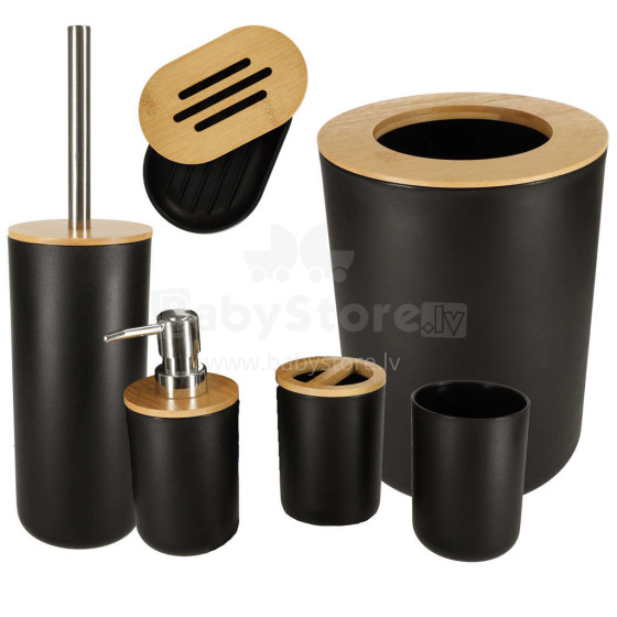 Ikonka Art.KX4313 Bathroom set brush dispenser set of 6 pieces black