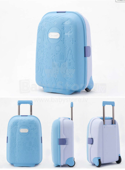 Ikonka Art.KX3964 Vaikiškas kelioninis lagaminas ant ratukų, rankinis bagažas, mėlynos spalvos