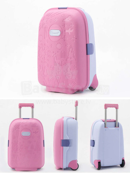 Ikonka Art.KX3964_1 Vaikiškas kelioninis lagaminas ant ratukų, rankinis bagažas rožinės spalvos