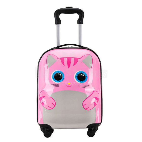 Ikonka Art.KX3963_3 Bērnu ceļojumu koferis uz riteņiem kaķis rozā krāsā