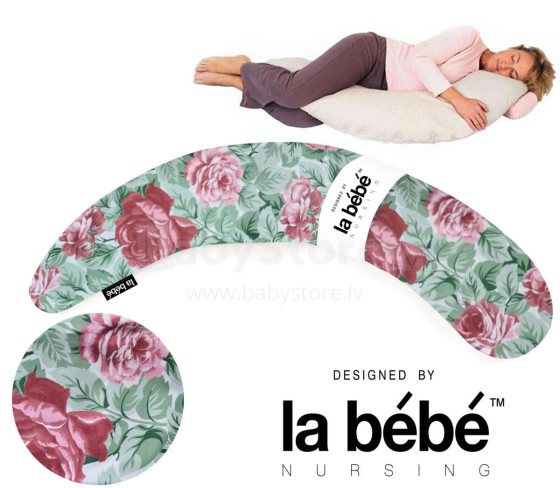 La Bebe™ Moon Maternity Pillow Art.159831 Spring Rose Satino pilka pagalvė, pasaga nėščioms moterims su polistirolo įdaru [2 užvalkalai] 195 cm