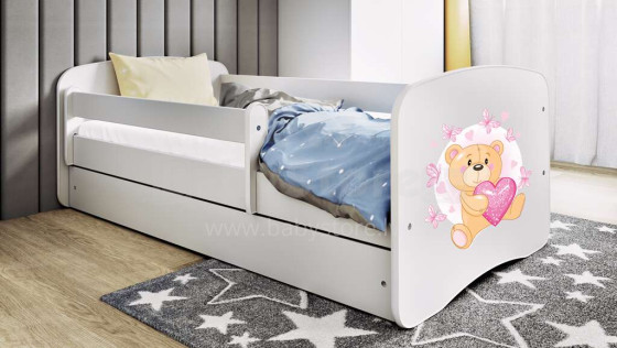 Bed babydreams white teddybear butterflies with drawer with non-flammable mattress 160/80