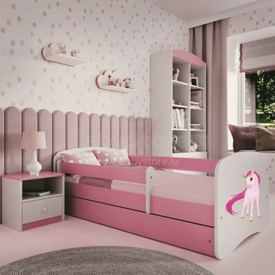 Bed babydreams pink unicorn with drawer with non-flammable mattress 140/70