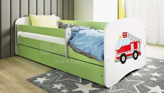 Bed babydreams green fire brigade with drawer with non-flammable mattress 160/80