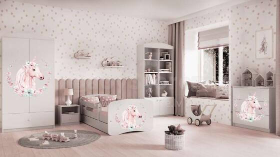 Bed babydreams white horse with drawer with non-flammable mattress 180/80