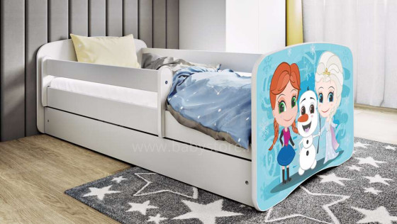 Bed babydreams white frozen land with drawer with non-flammable mattress 140/70
