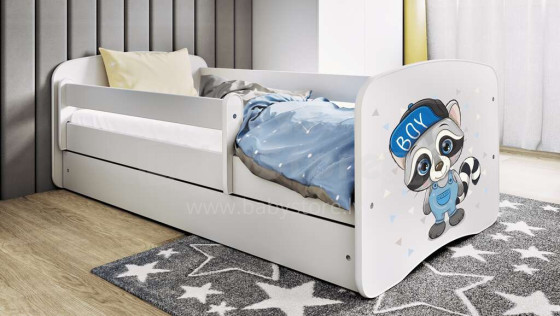 Bed babydreams white raccoon with drawer with non-flammable mattress 140/70