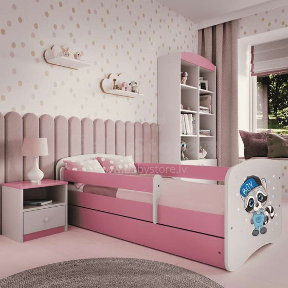 Bed babydreams pink raccoon with drawer with non-flammable mattress 140/70