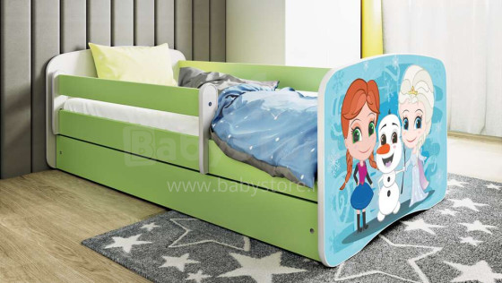 Bed babydreams green frozen land with drawer with non-flammable mattress 160/80