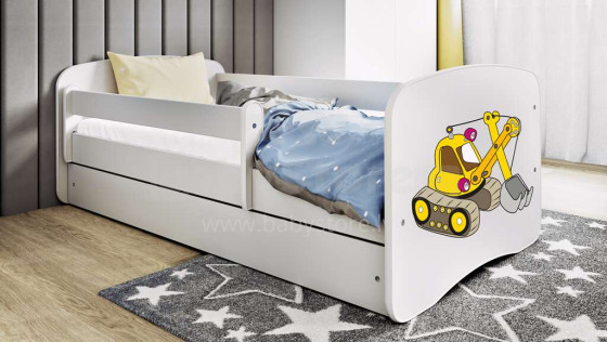 Bed babydreams white digger with drawer with non-flammable mattress 160/80