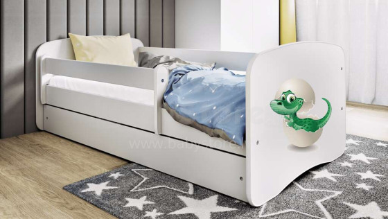 Bed babydreams white baby dino with drawer with non-flammable mattress 140/70