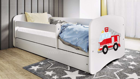 Bed babydreams white fire brigade with drawer with non-flammable mattress 140/70