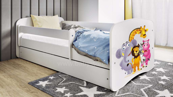 Bed babydreams white zoo with drawer with non-flammable mattress 140/70