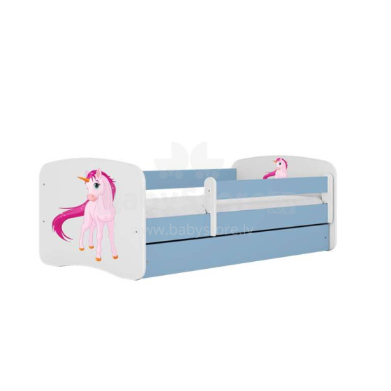 Bed babydreams blue unicorn with drawer with non-flammable mattress 140/70